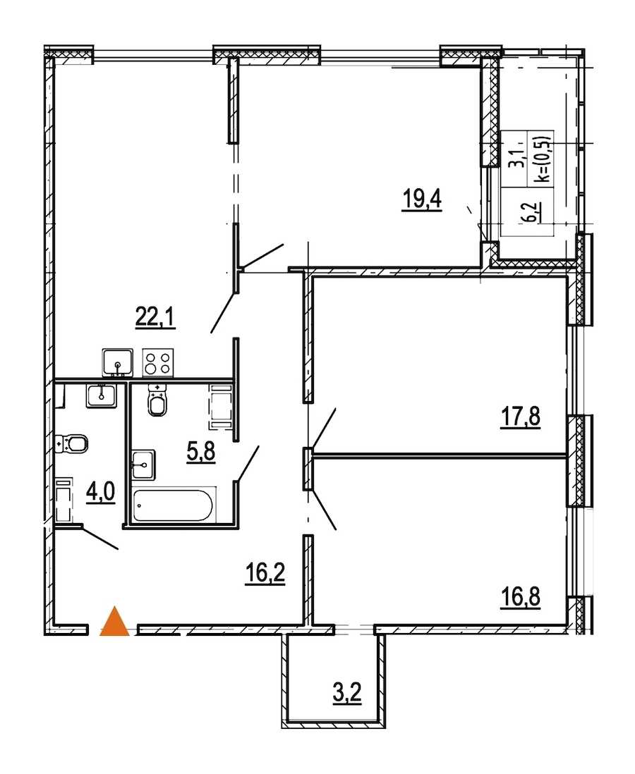 Трехкомнатная квартира в Эталон ЛенСпецСМУ: площадь 108.4 м2 , этаж: 2 – купить в Санкт-Петербурге